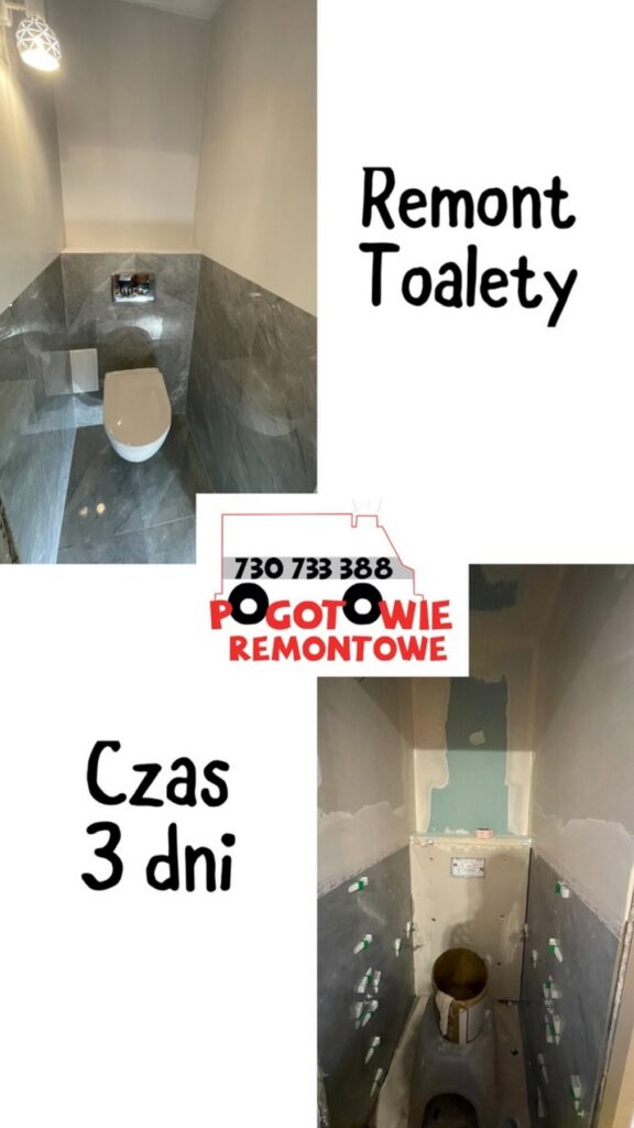 Nowoczesny remont toalety wykonany przez firmę remontową, czas realizacji 3 dni. Wykończenia wnętrz w wysokim standardzie z użyciem trwałych materiałów.