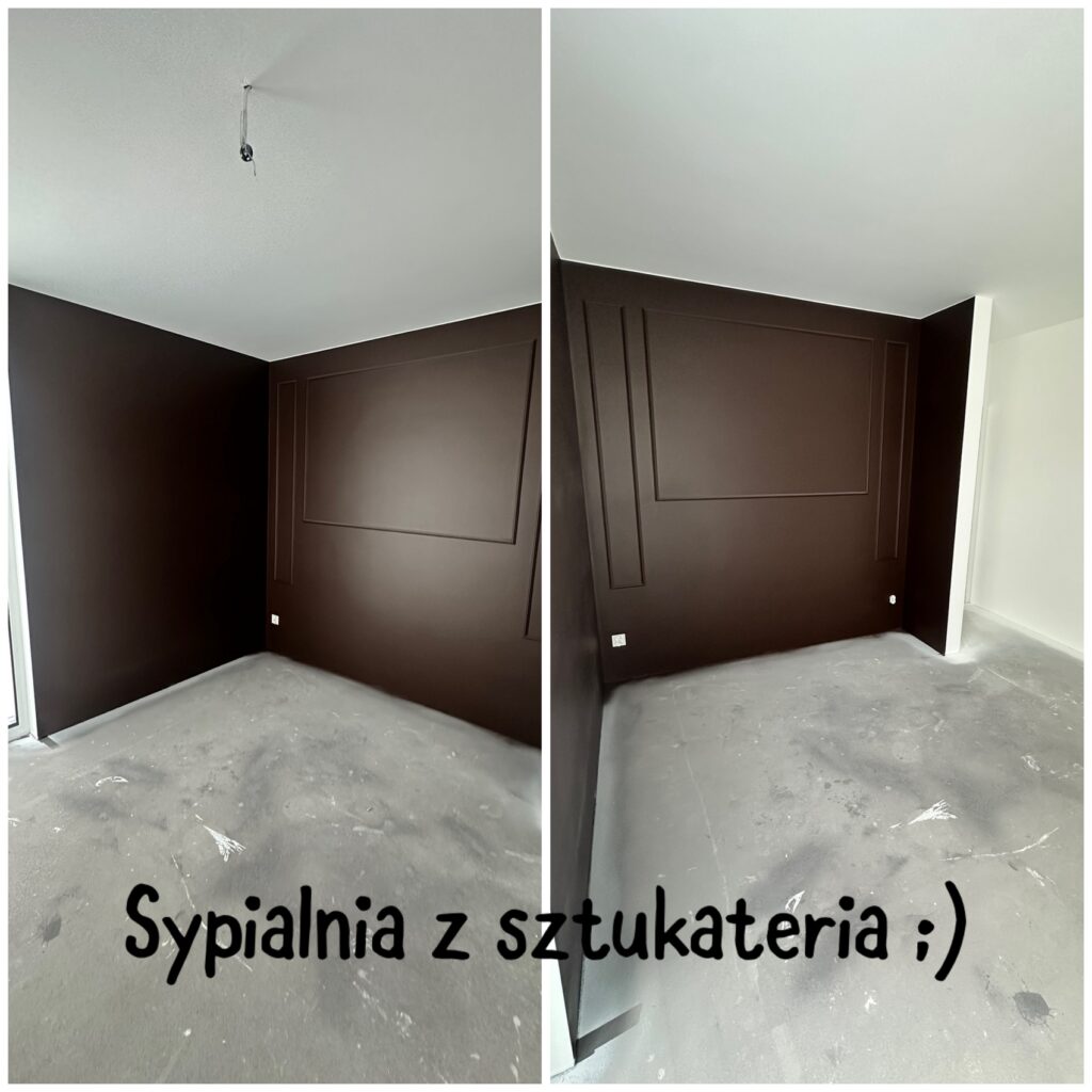 Chmielno - Sypialnia po remoncie z nowoczesną sztukaterią, wykonana przez profesjonalną firmę remontową, idealna do wykończeń wnętrz.
