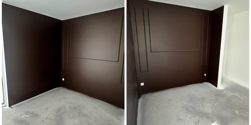 Wnętrze sypialni z nowoczesnymi wykończeniami, w tym elegancką sztukaterią, po remoncie przeprowadzonym przez profesjonalną firmę remontową.